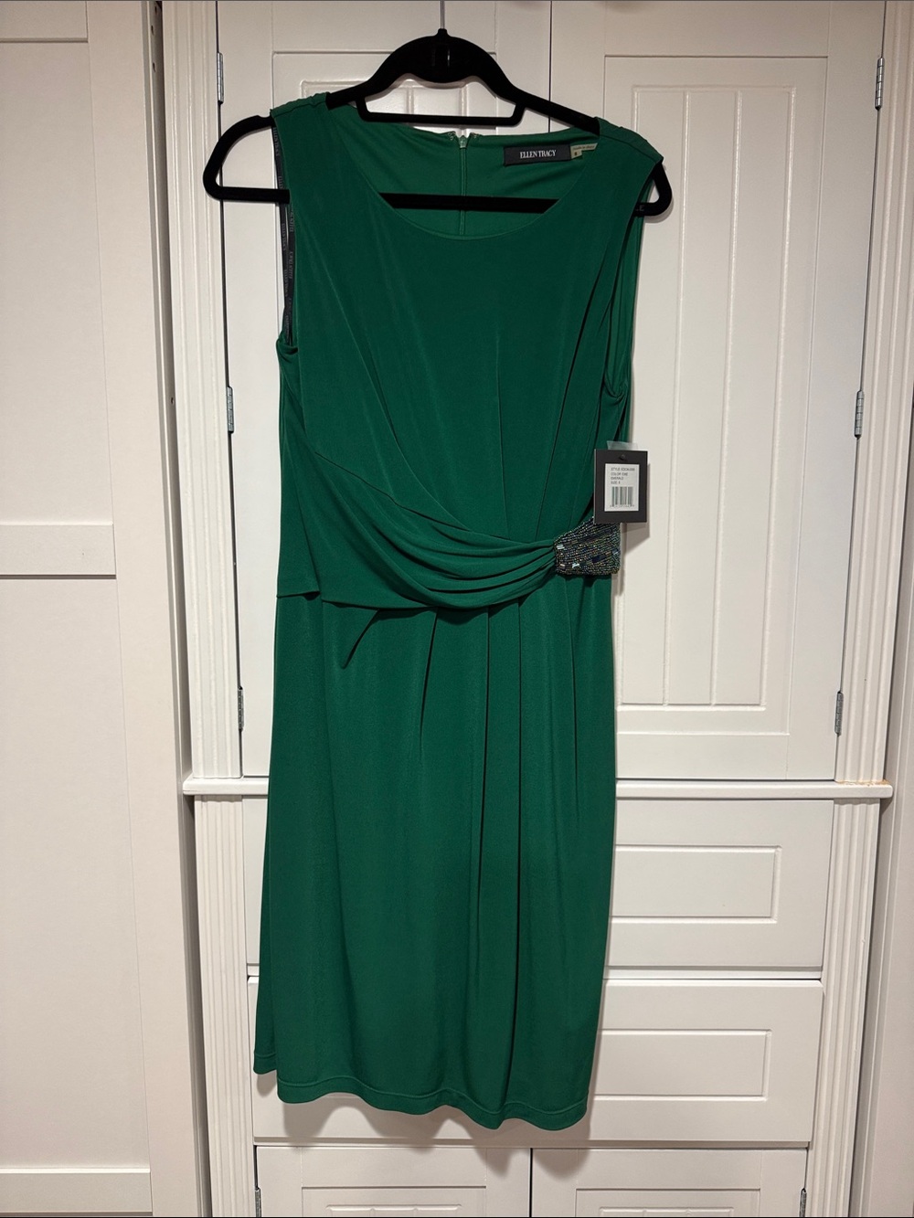 Ellen Tracy Jewel-Tone Green Sleeveless Draped Cocktail Dress